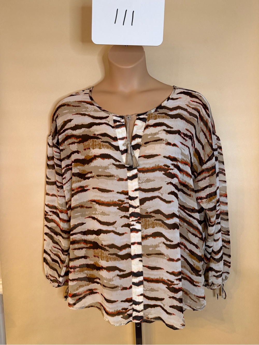 Lane Bryant Women’s Printed Tie-Neck Blouse - Neutral Multi